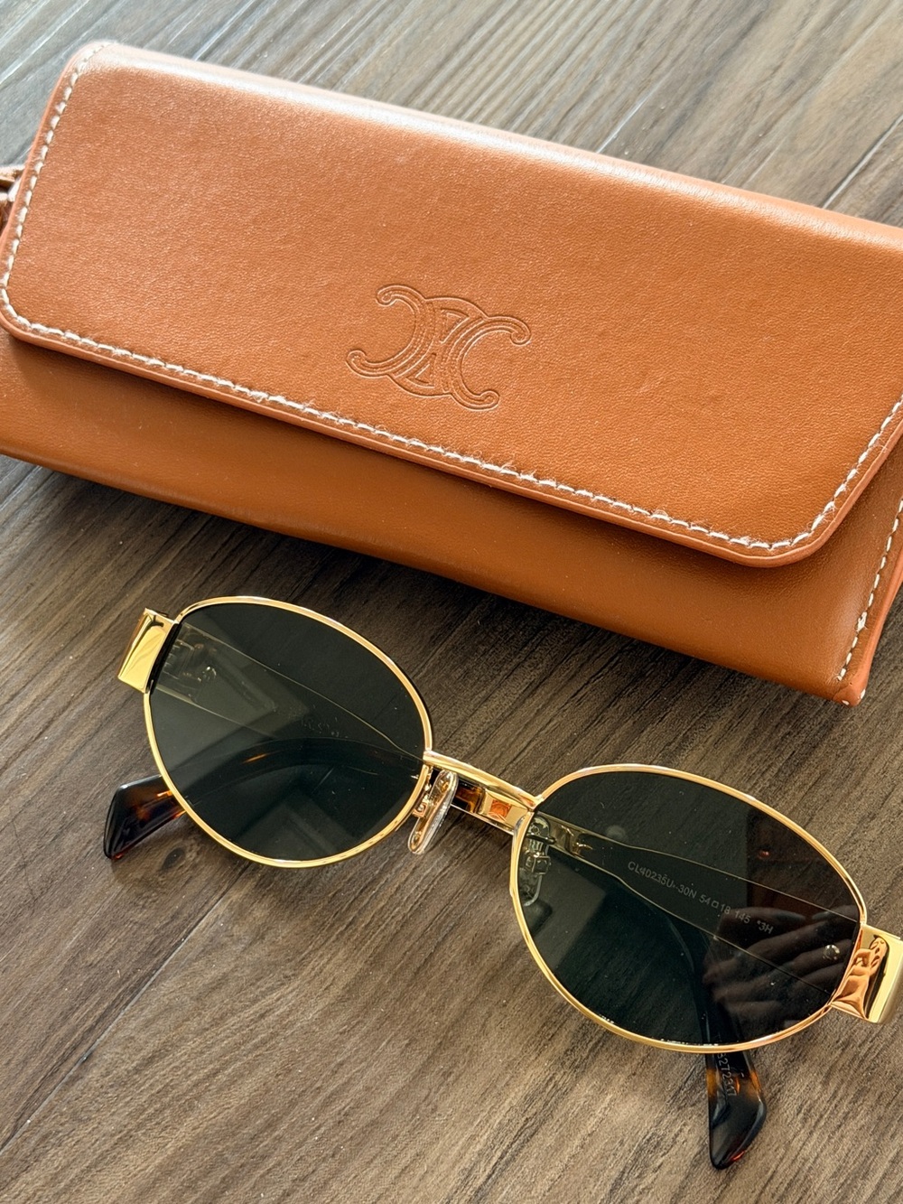 Celine Brown Leather Sunglasses Case with Gold-Trim Sunglasses